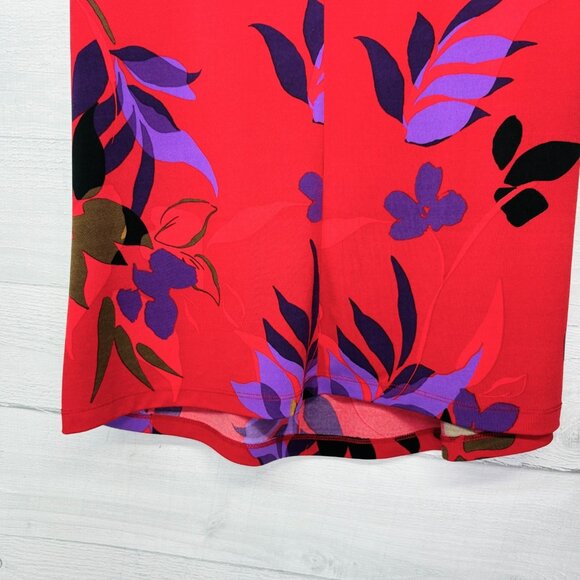 Calvin Klein Sleeveless Floral Top Red Purple Stretch Jersey Blouse Approx XL - Picture 8 of 12